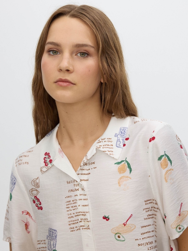 Printed button-up shirt white detail view