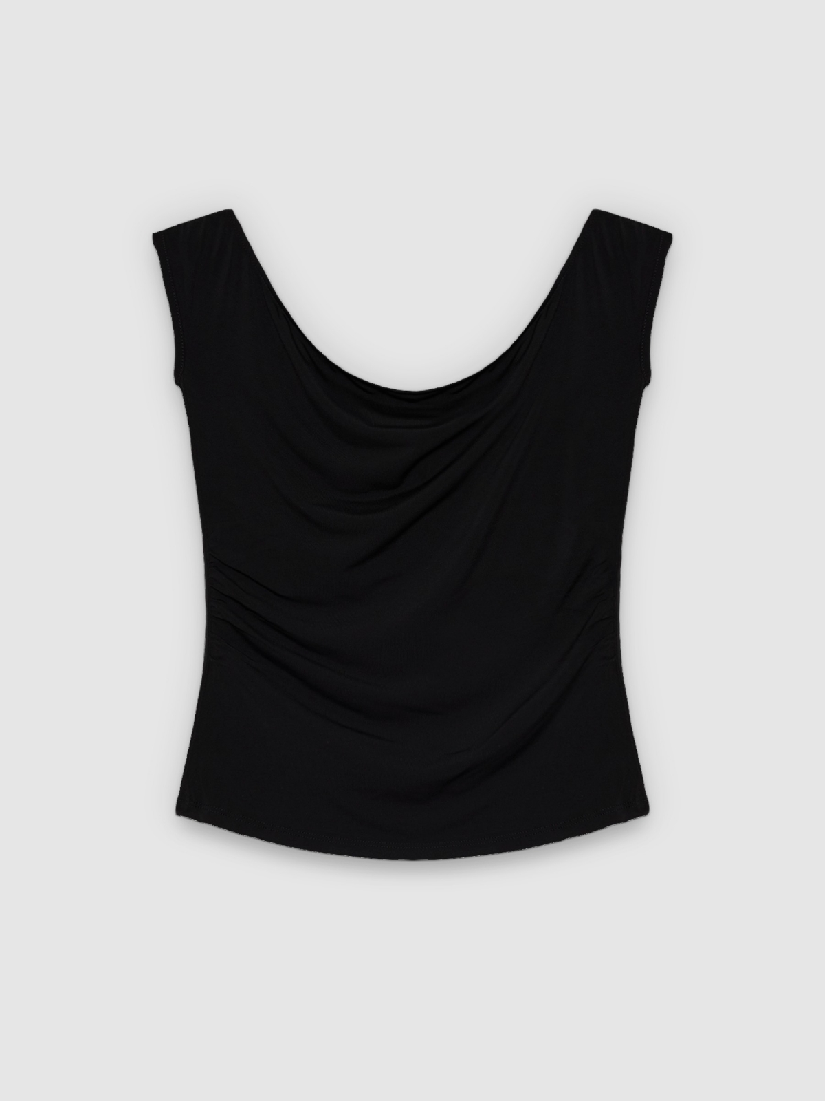 %Pto% Camiseta bardot fruncida slim negro vista frontal