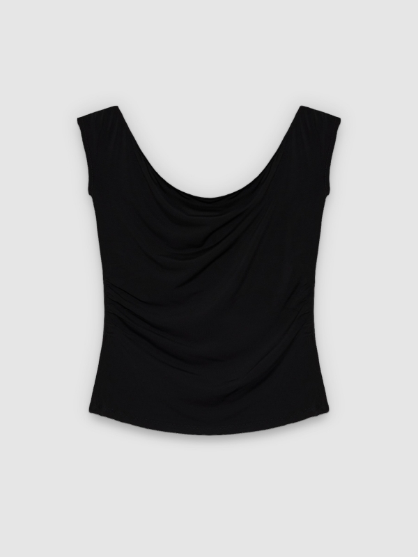  Camiseta bardot fruncida slim negro vista frontal