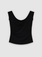 %Pto% Slim ruched bardot top black front view