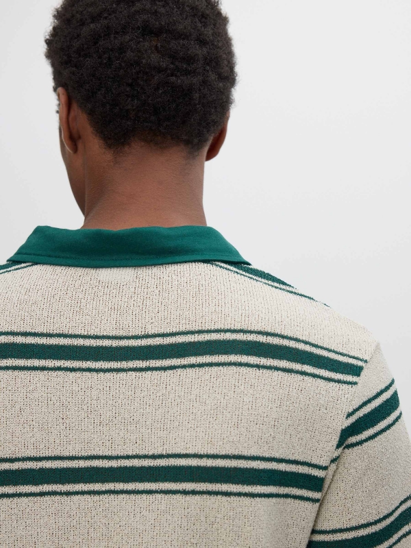 Striped polo buttons light green detail view