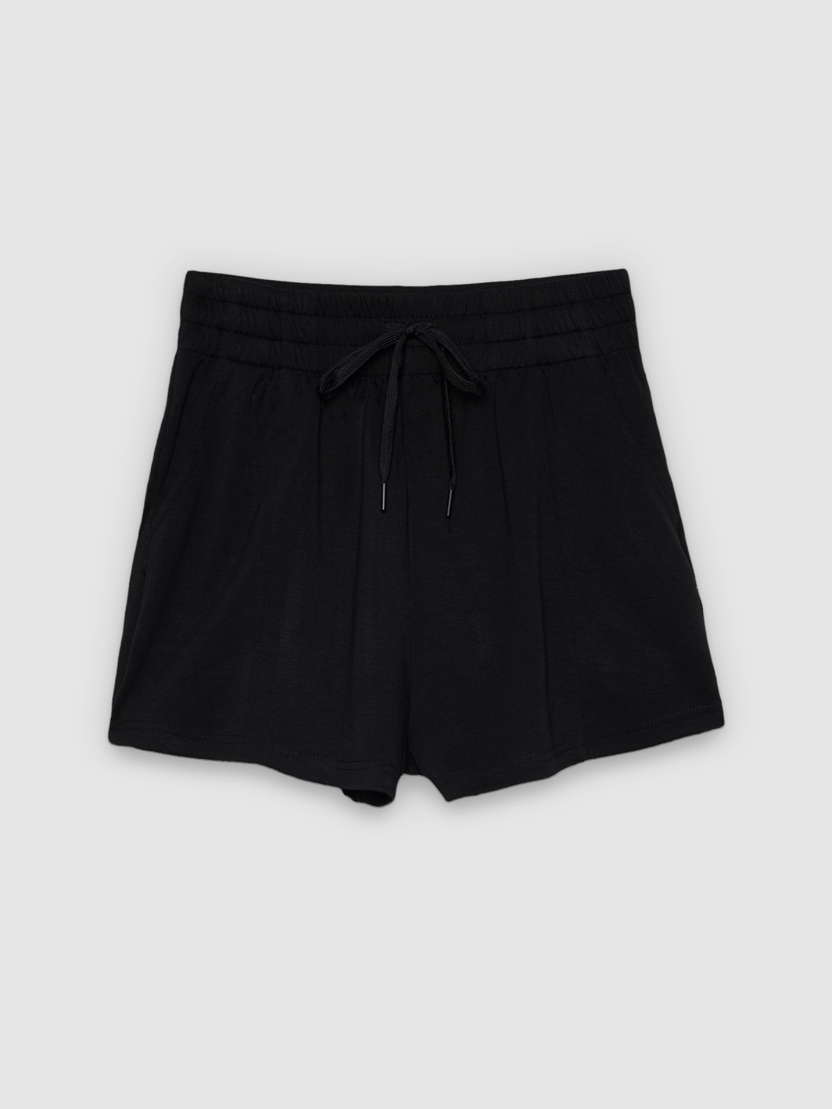 %Pto% Short fluido soft bolsos preto vista frontal