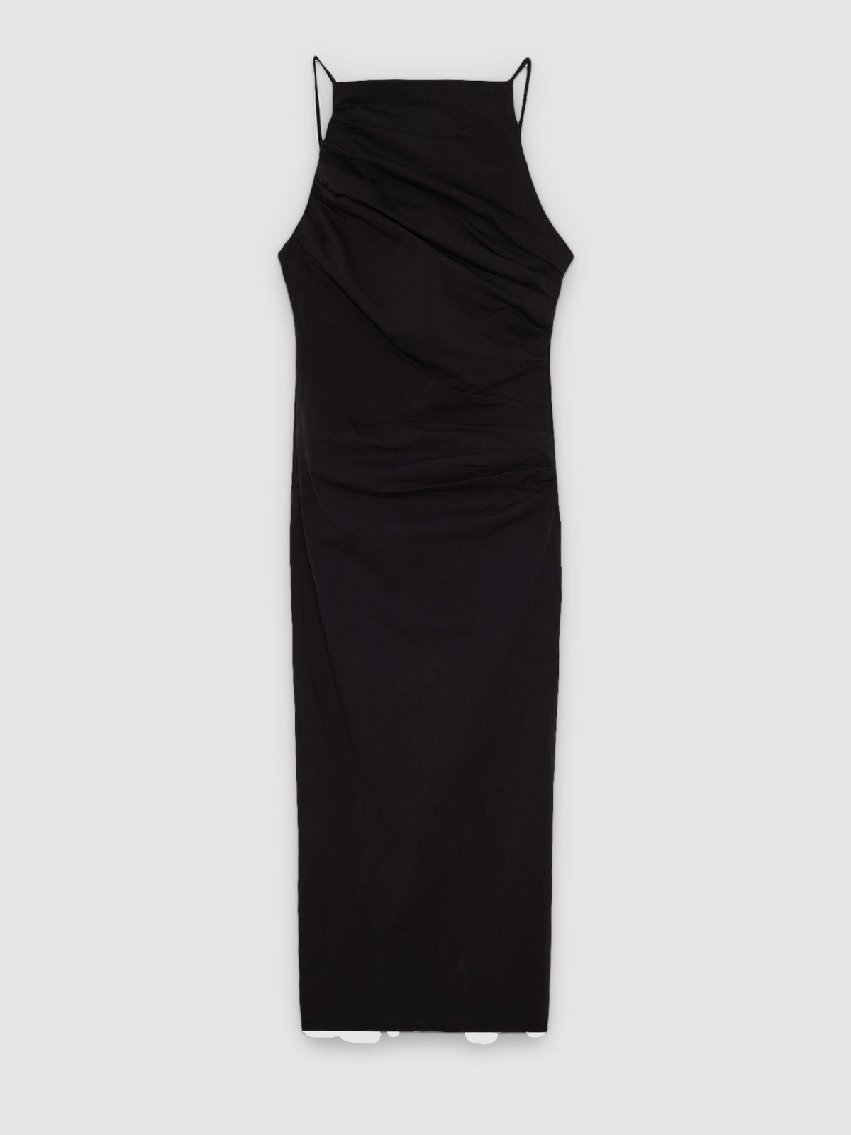 %Pto% Vestido midi halter franzido preto vista frontal