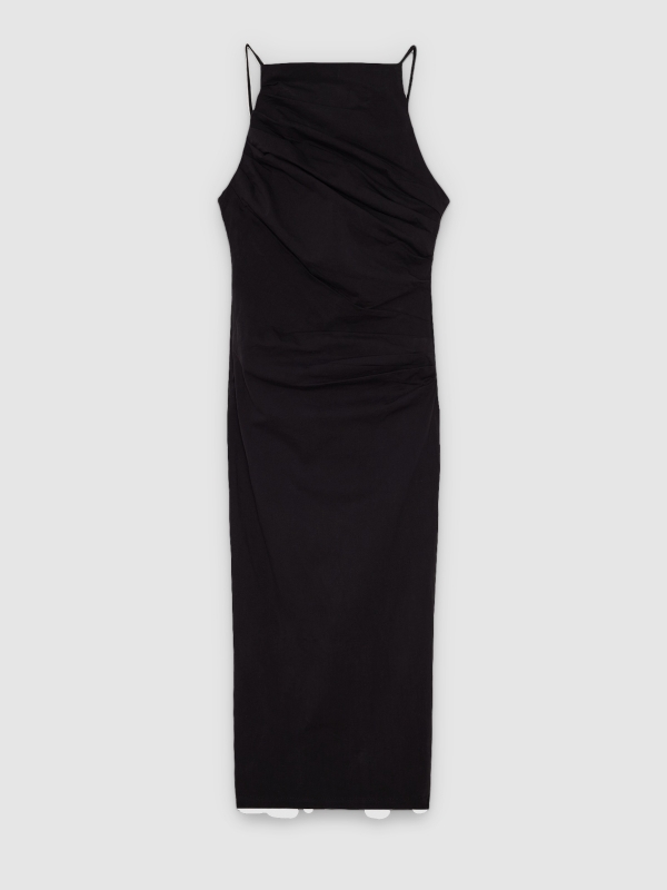  Vestido midi halter fruncido negro vista frontal