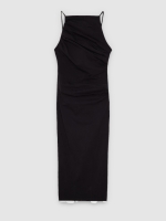 %Pto% Vestido midi halter franzido preto vista frontal