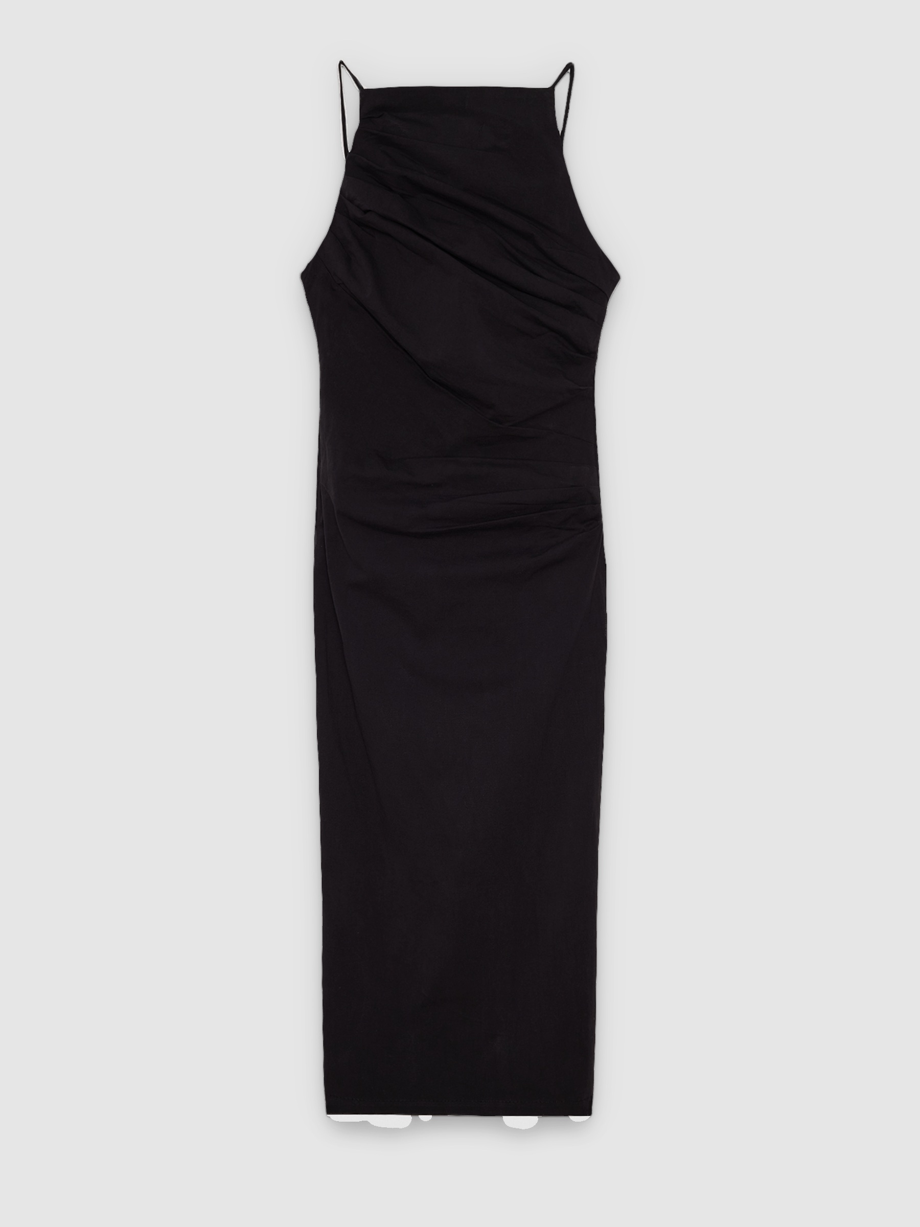 Ruched halter midi dress black middle front view