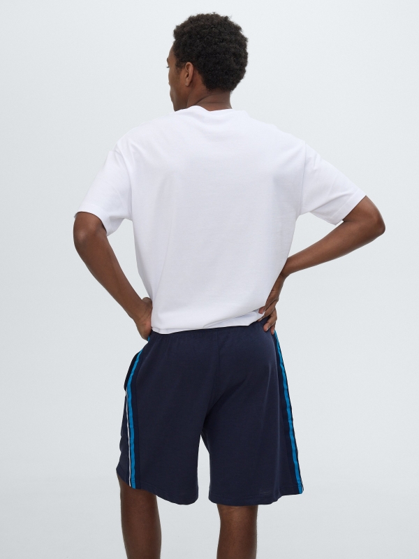 Bermuda jogger with side stripes navy front view