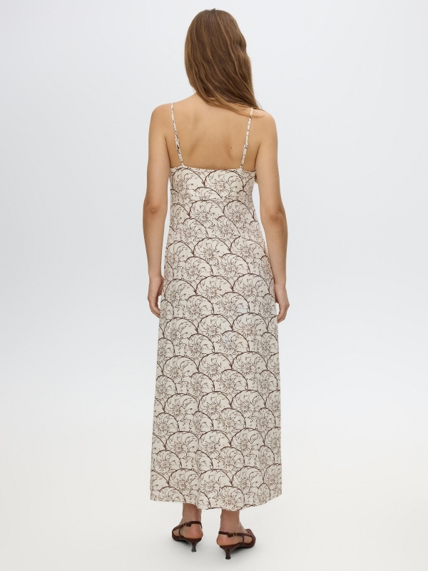 Printed linen midi dress raw middle back view
