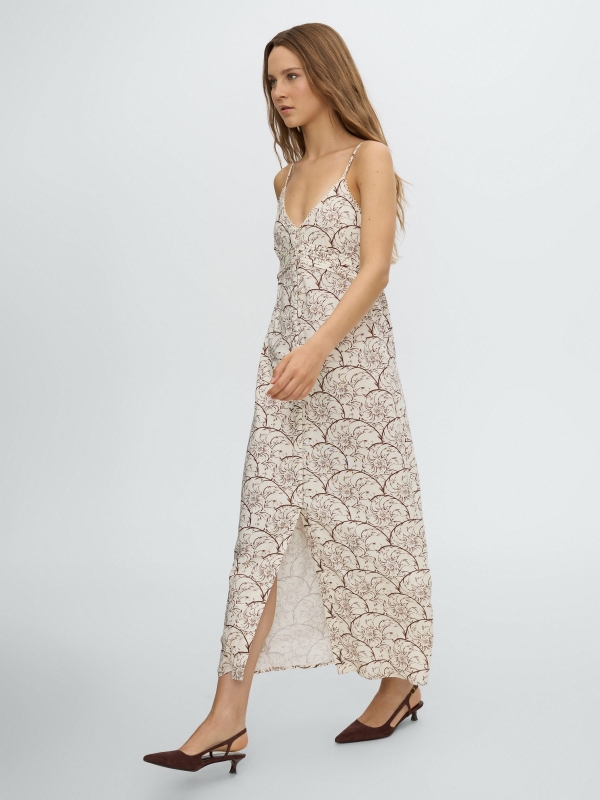 Vestido midi estampado de linho crua vista detalhe