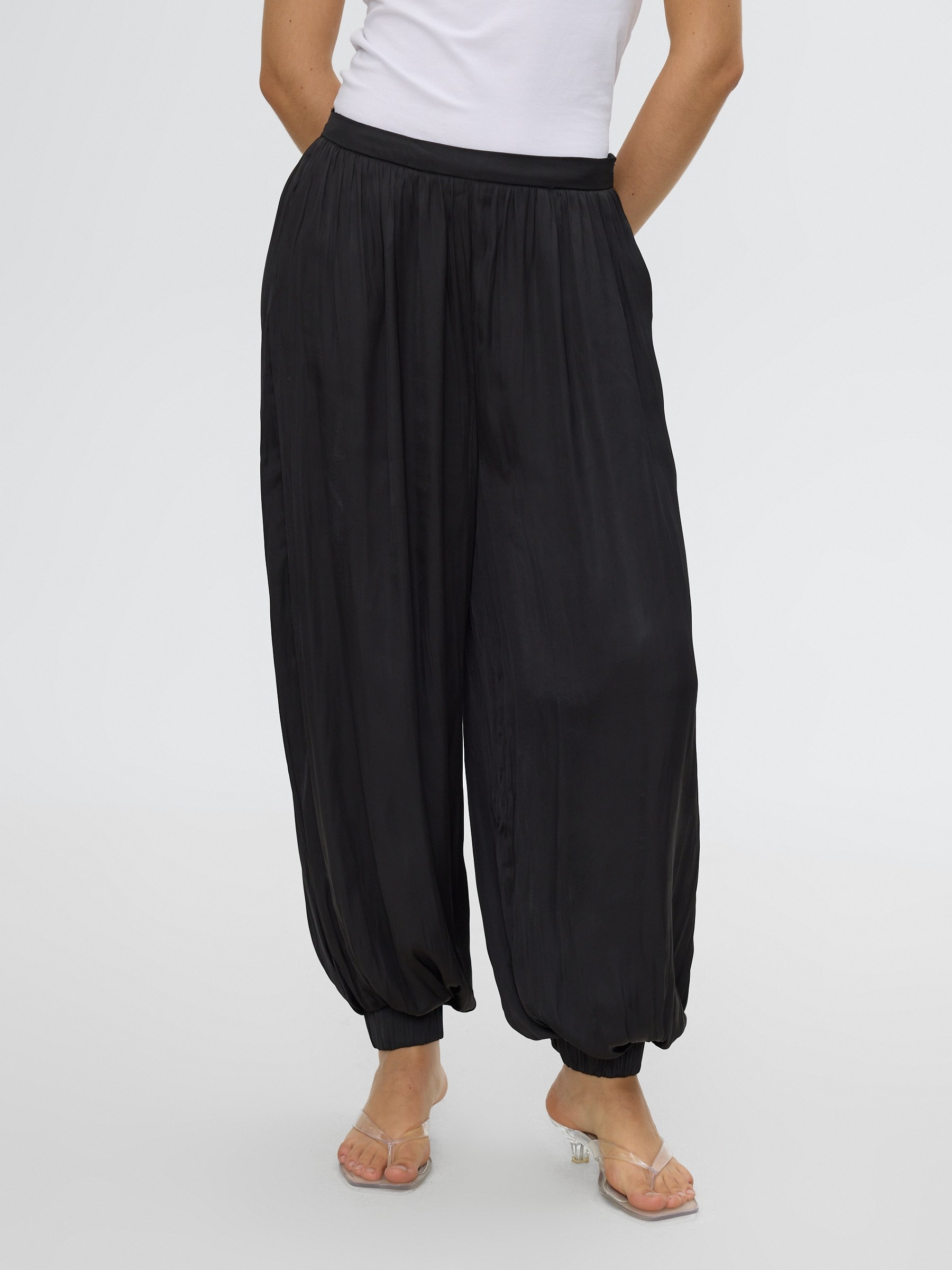 Satin harem pants black front view