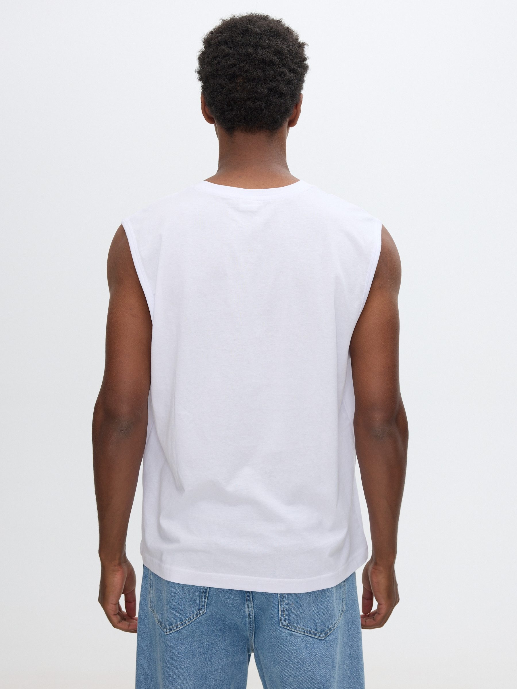 Camiseta sin mangas tropical blanco vista media frontal