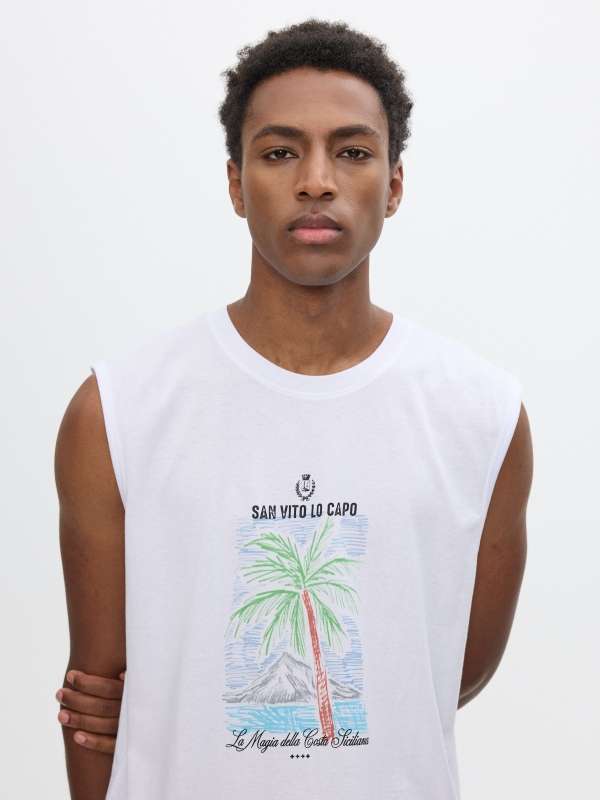 Camiseta sin mangas tropical blanco vista detalle