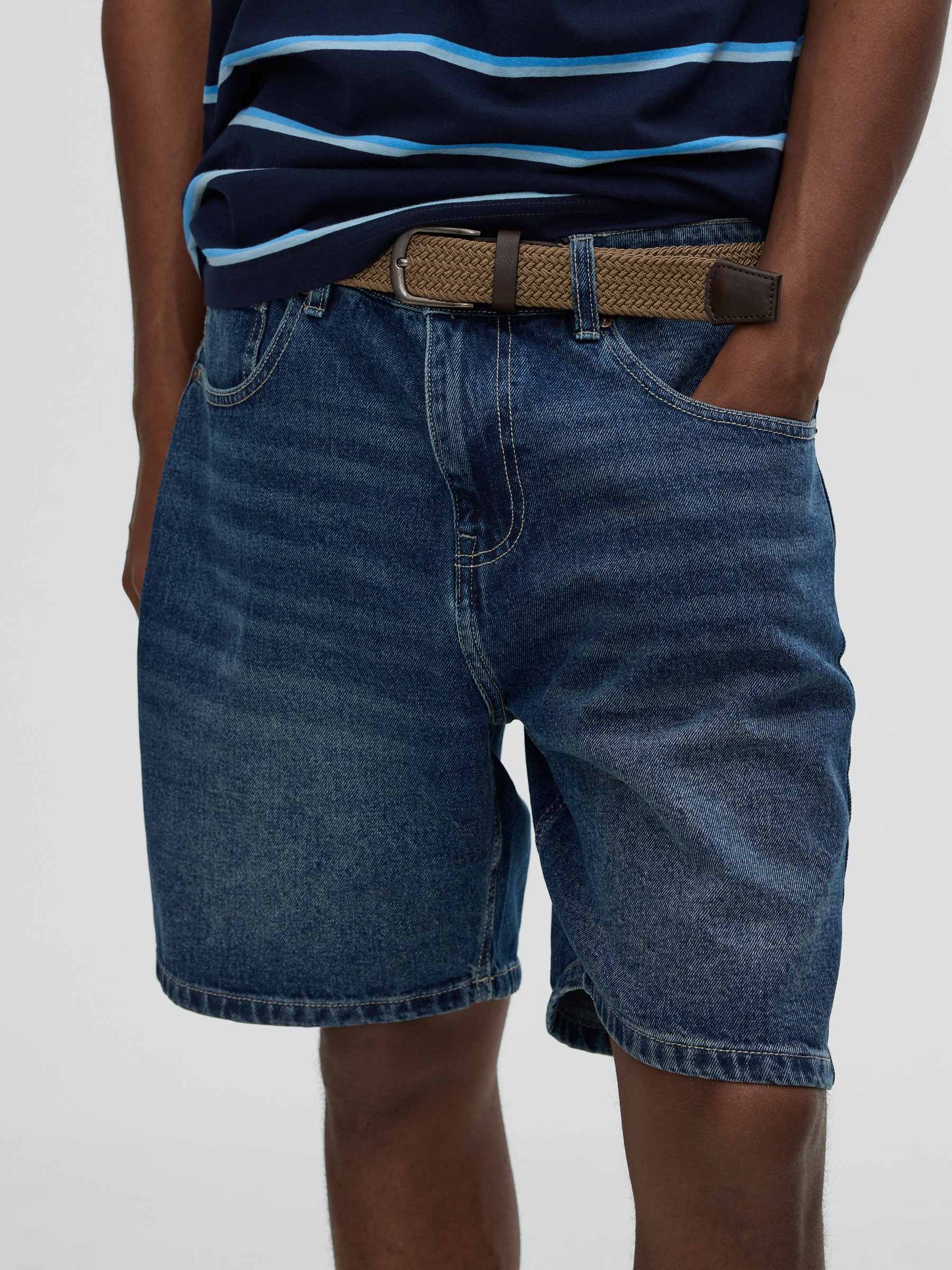 Regular denim bermuda five pockets blue middle front view