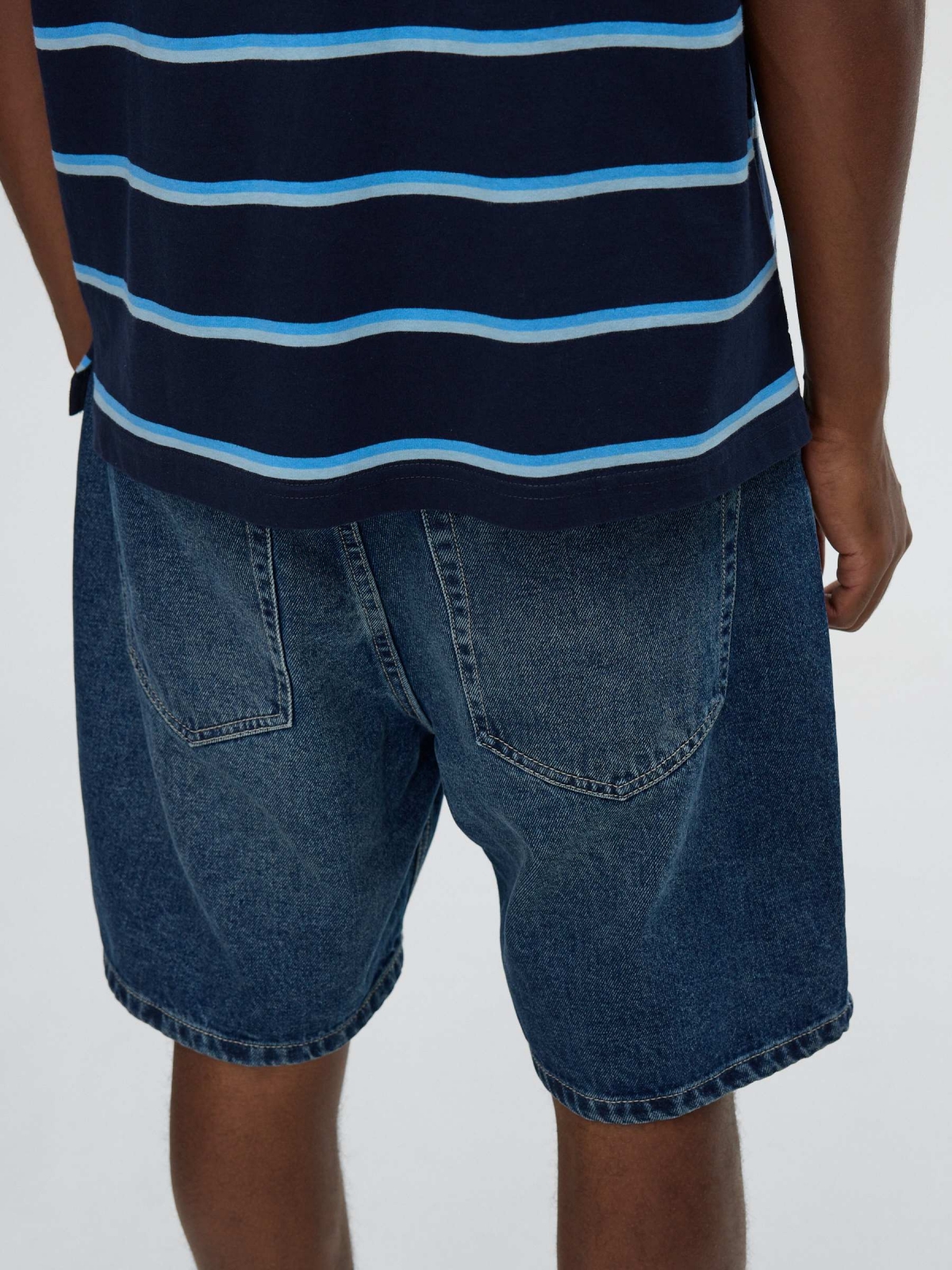 Regular denim bermuda five pockets blue front view