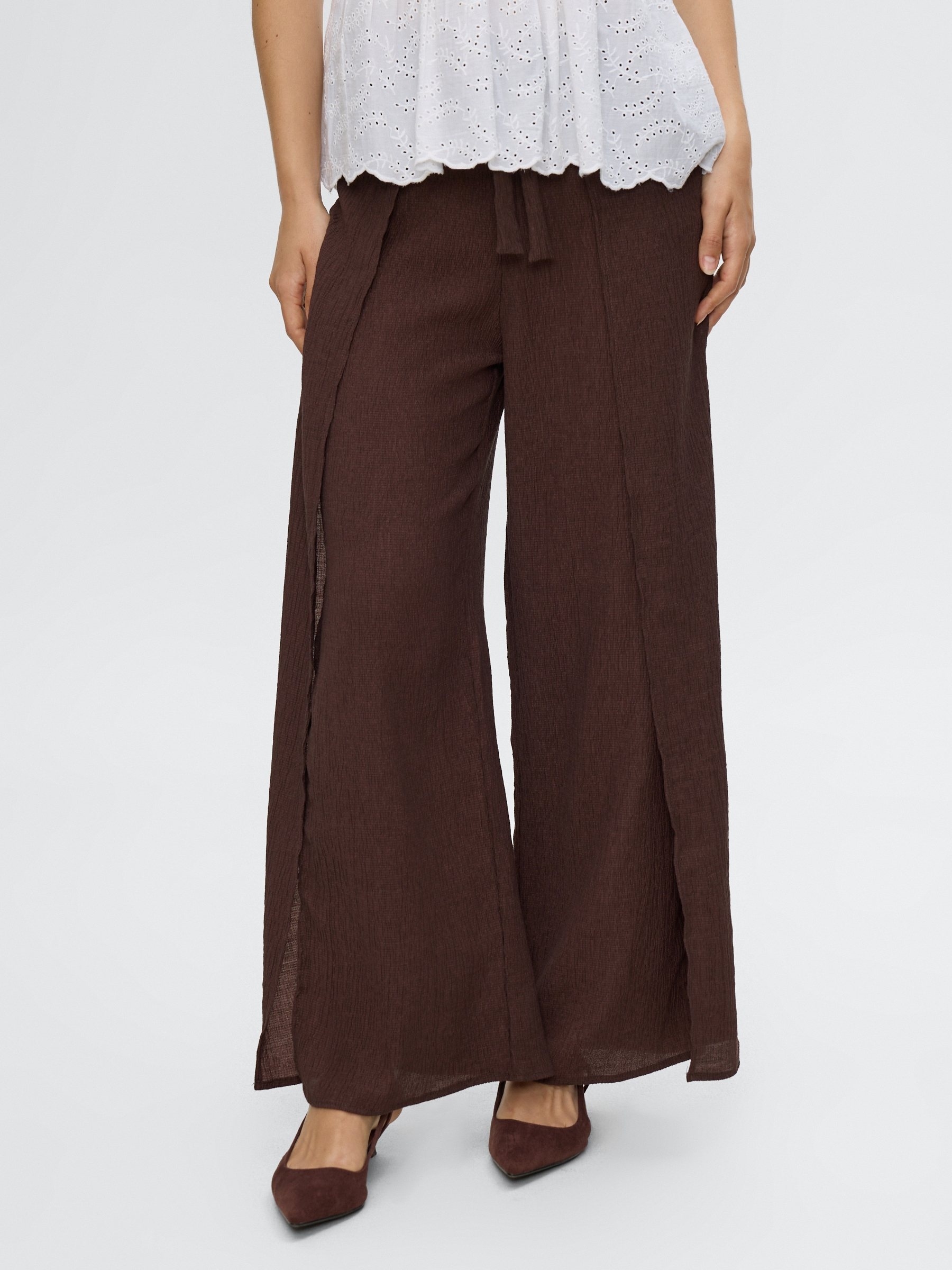 Fluid wide-leg pants with a bow brown front view