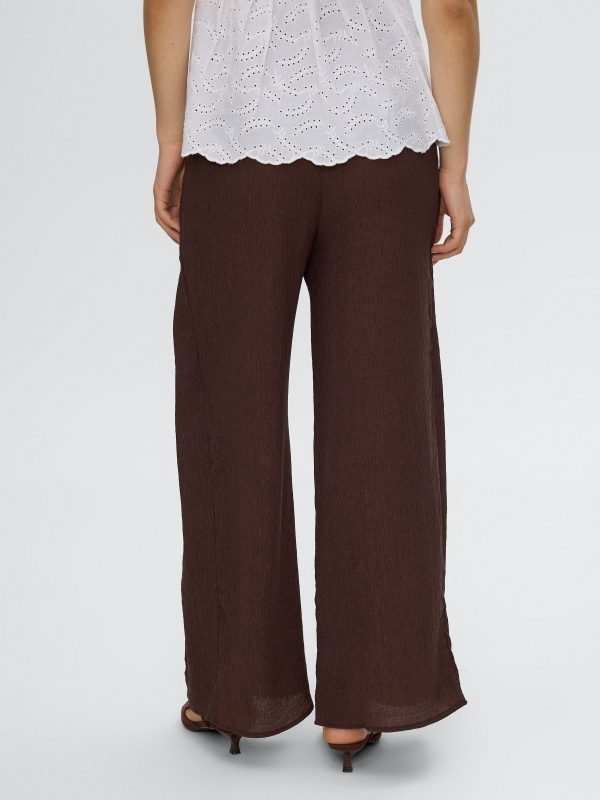 Fluid wide-leg pants with a bow brown middle back view