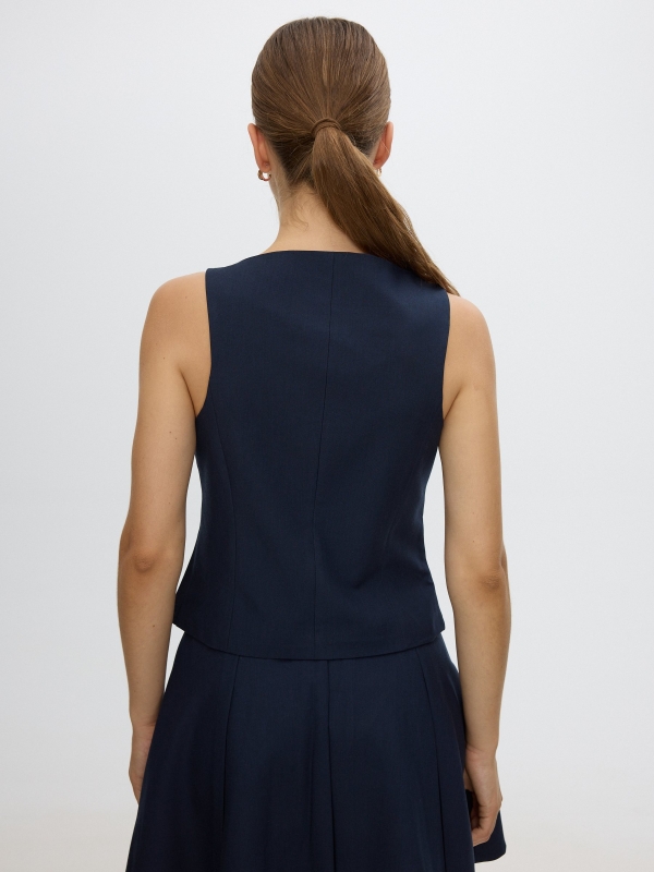 Fitted vest with buttons navy middle back view