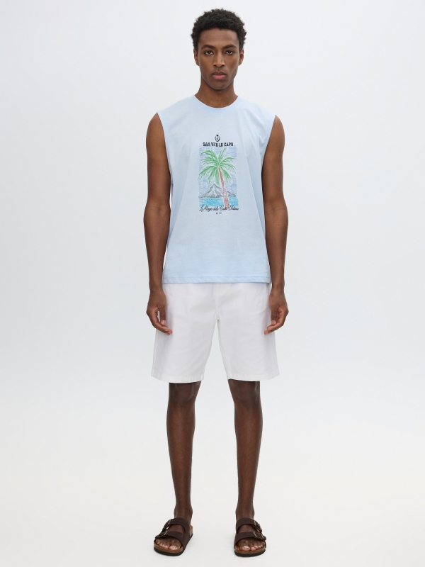 Camiseta sin mangas tropical azul celeste vista general frontal