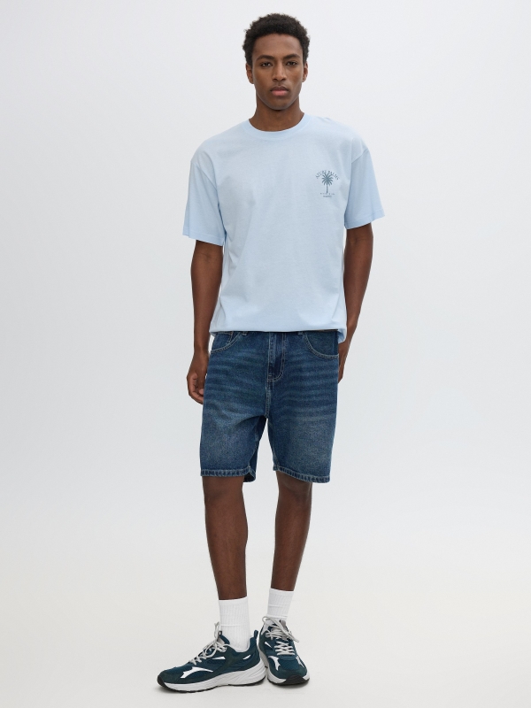 Azure T-shirt sky blue front view