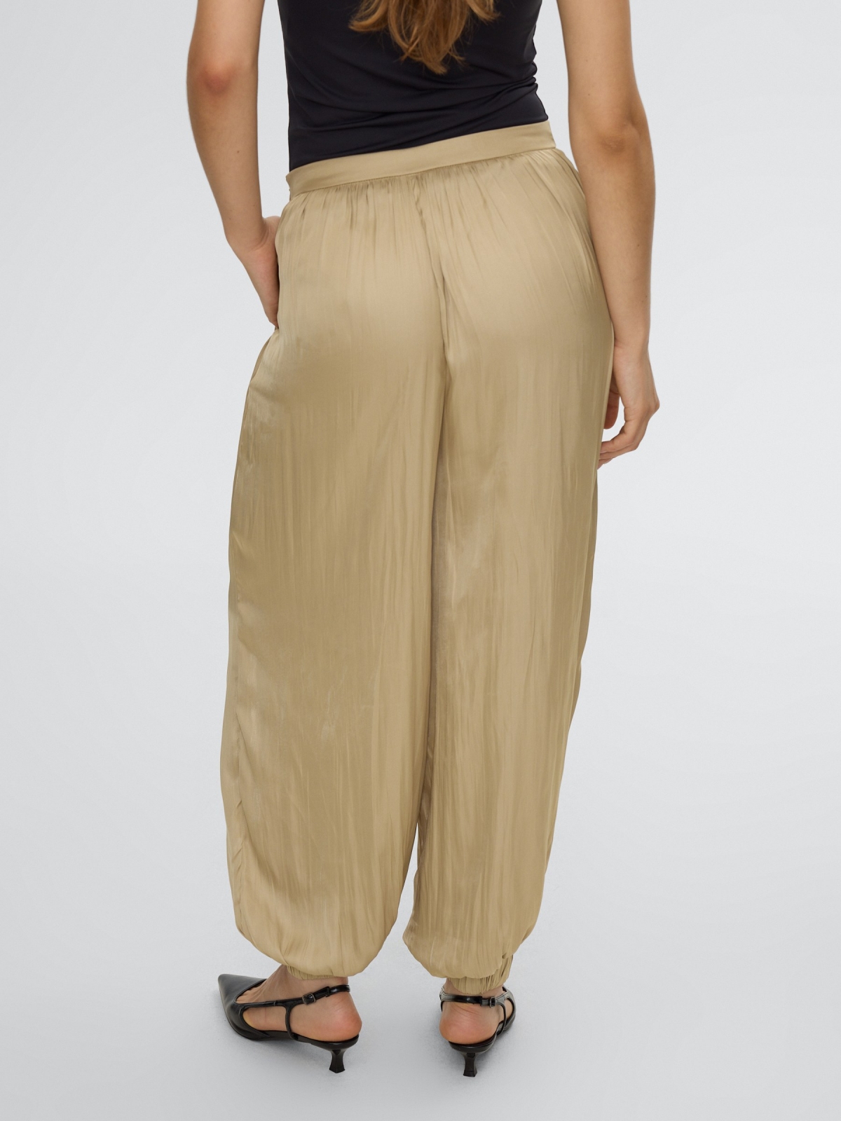 Satin harem pants sand middle back view