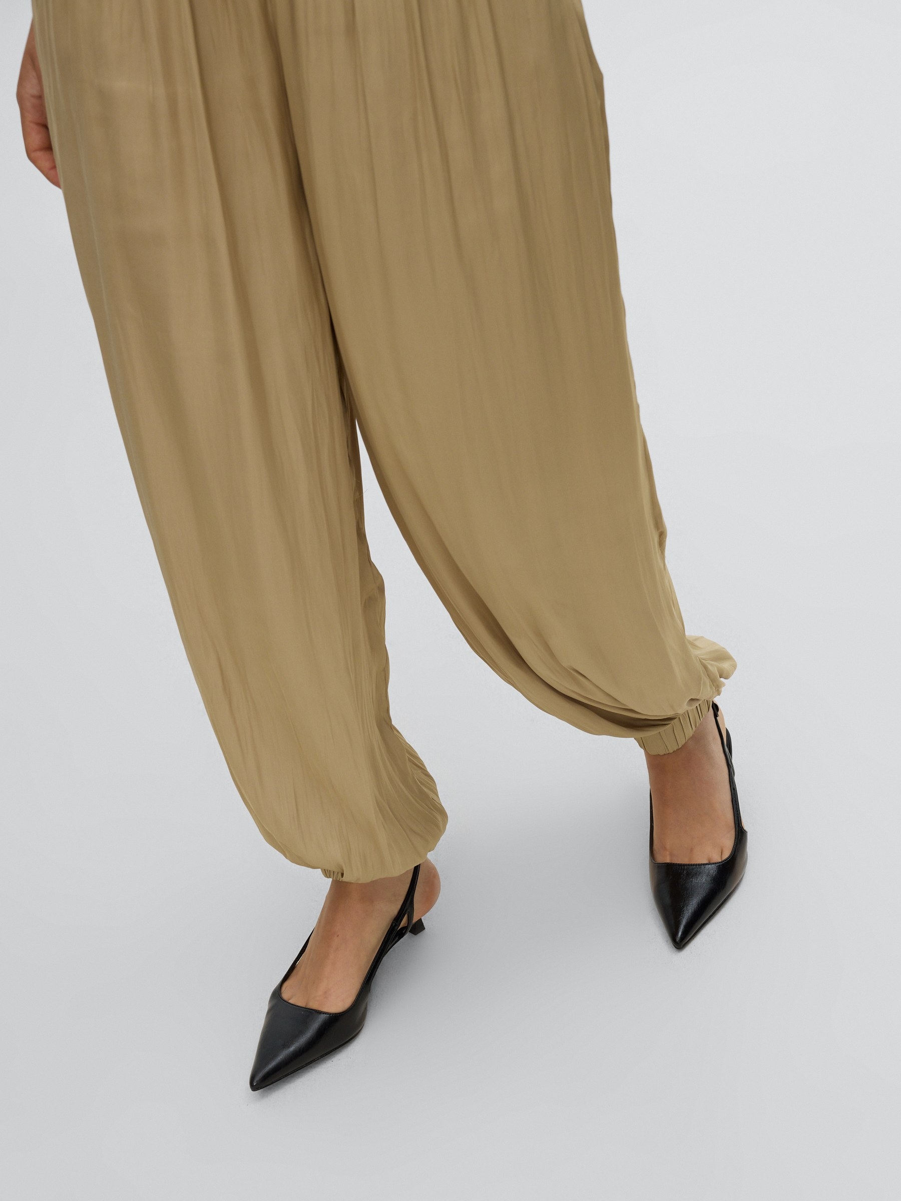 Satin harem pants sand front view
