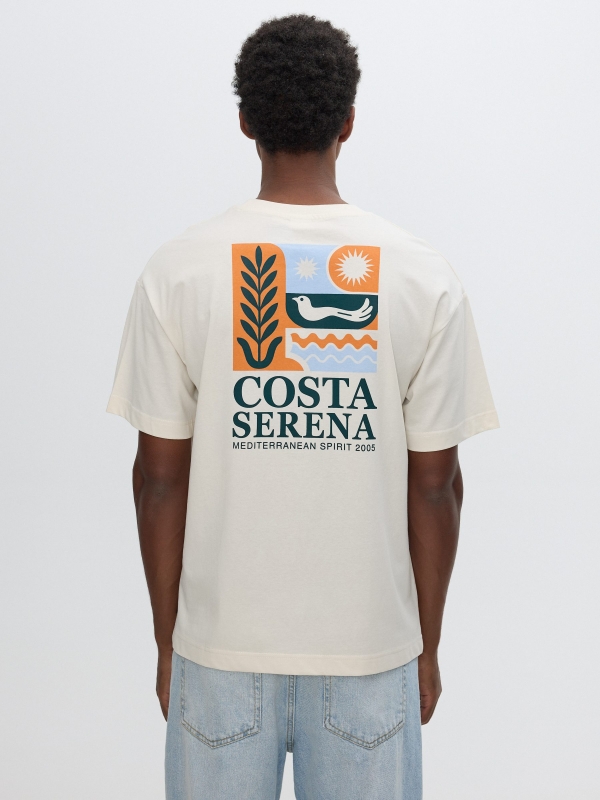 Camiseta mini bordada crua vista meia traseira