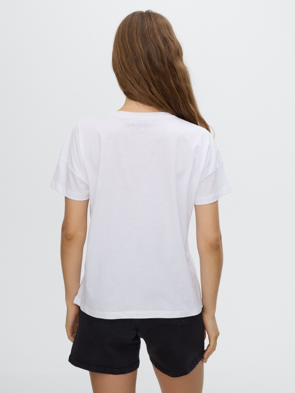 Camiseta flores bordado blanco vista media trasera