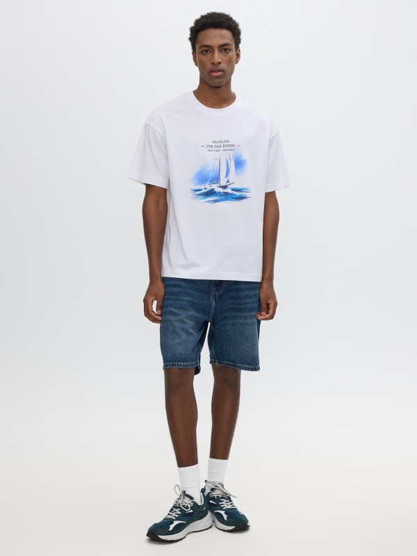 Camiseta estampado velero blanco vista general frontal
