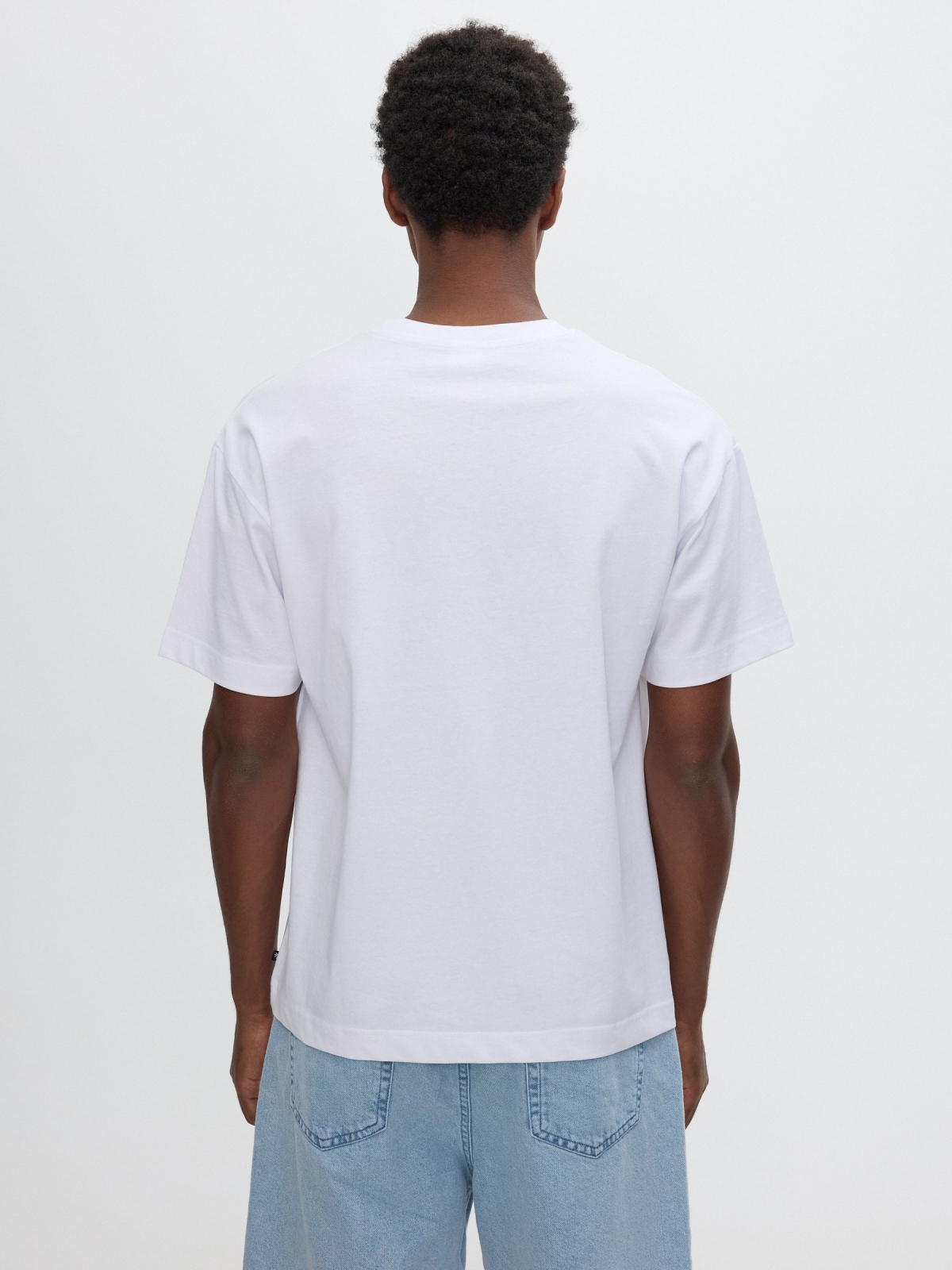 T-shirt with "life is live" print white middle back view