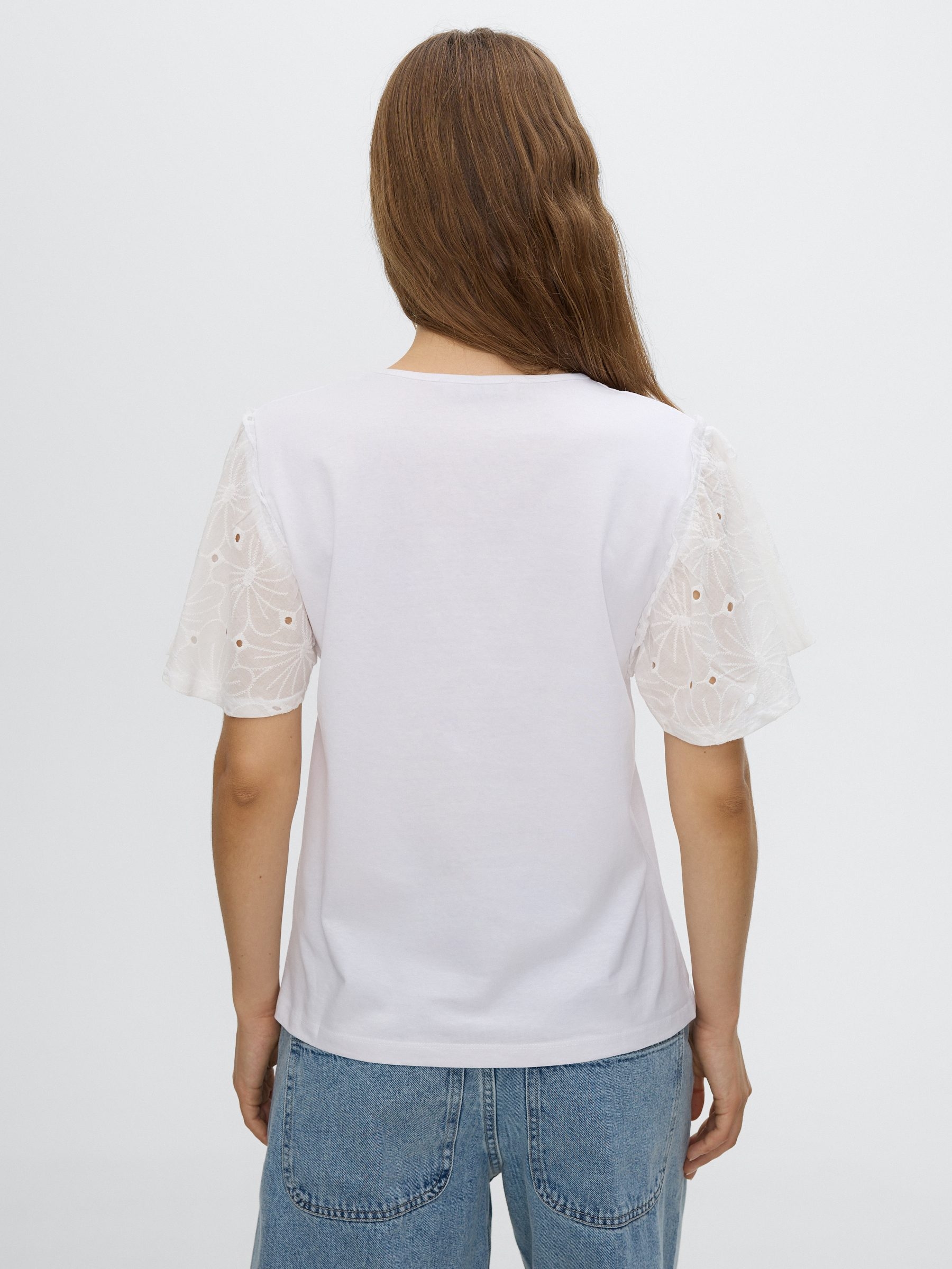 Swiss embroidered cotton T-shirt white middle front view