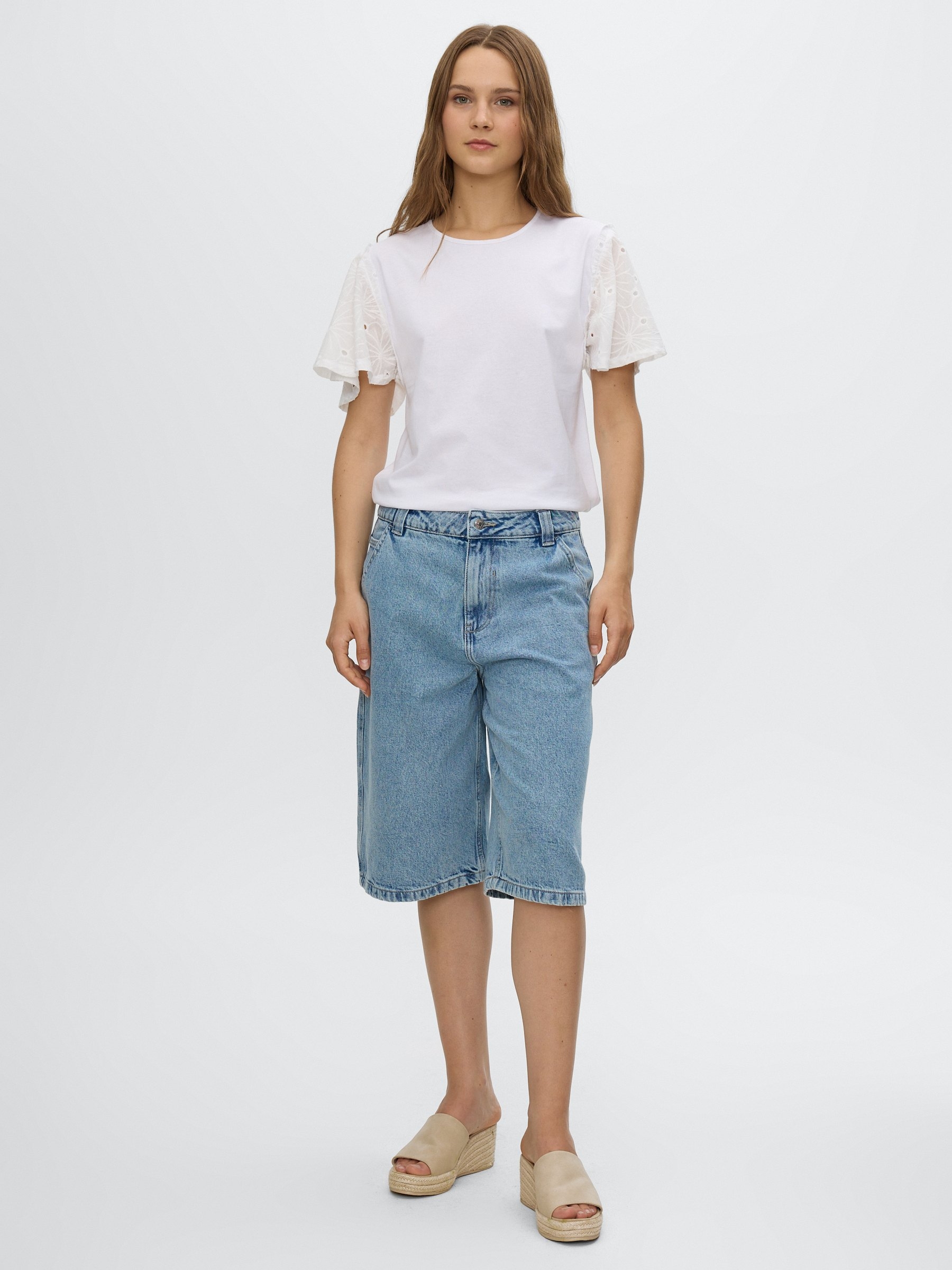 Swiss embroidered cotton T-shirt white middle front view