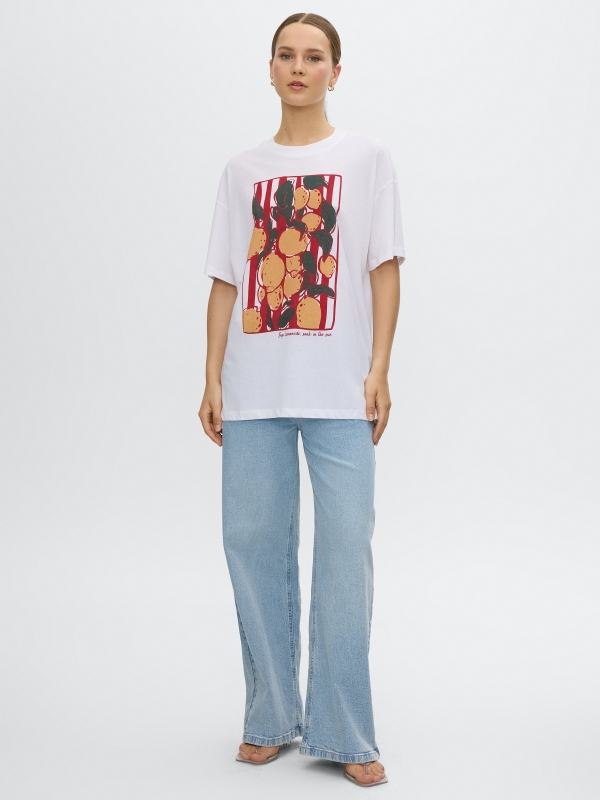Camiseta oversize limón blanco vista general frontal