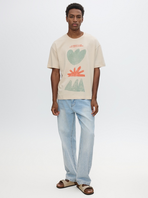 Camiseta estampado abstrato crua vista geral frontal