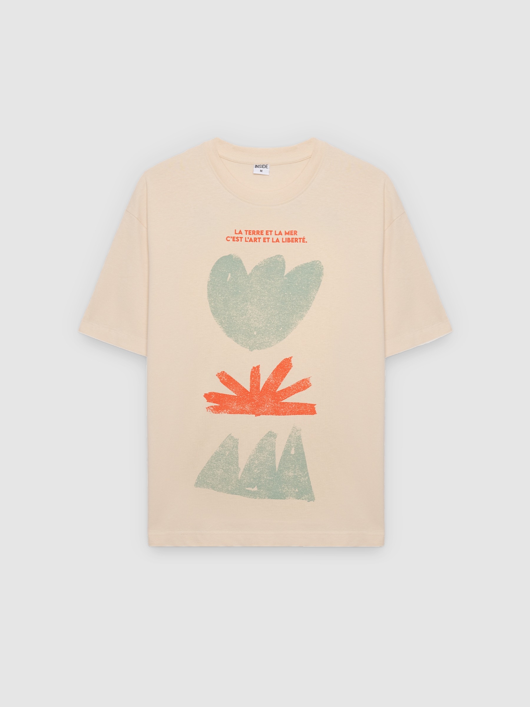 Camiseta estampado abstrato crua vista meia frontal