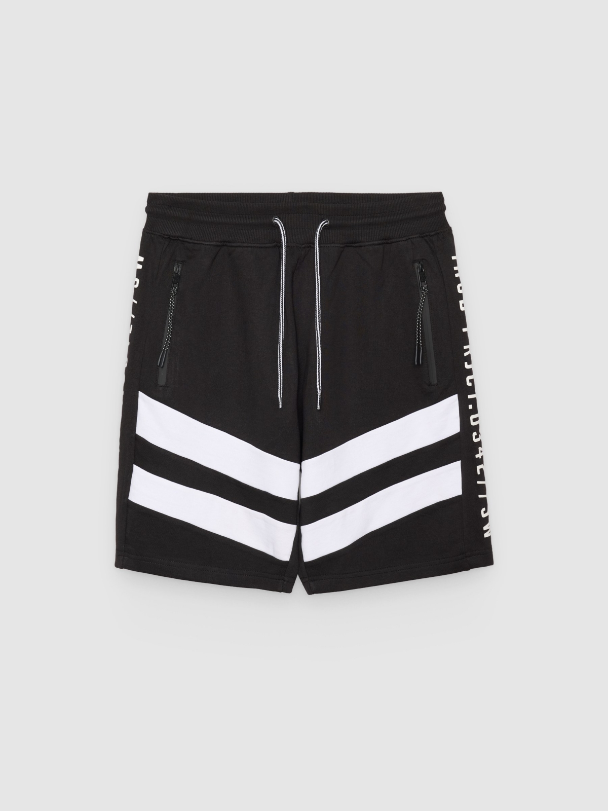 %Pto% Calça de moletom Bermuda com faixas preto vista frontal