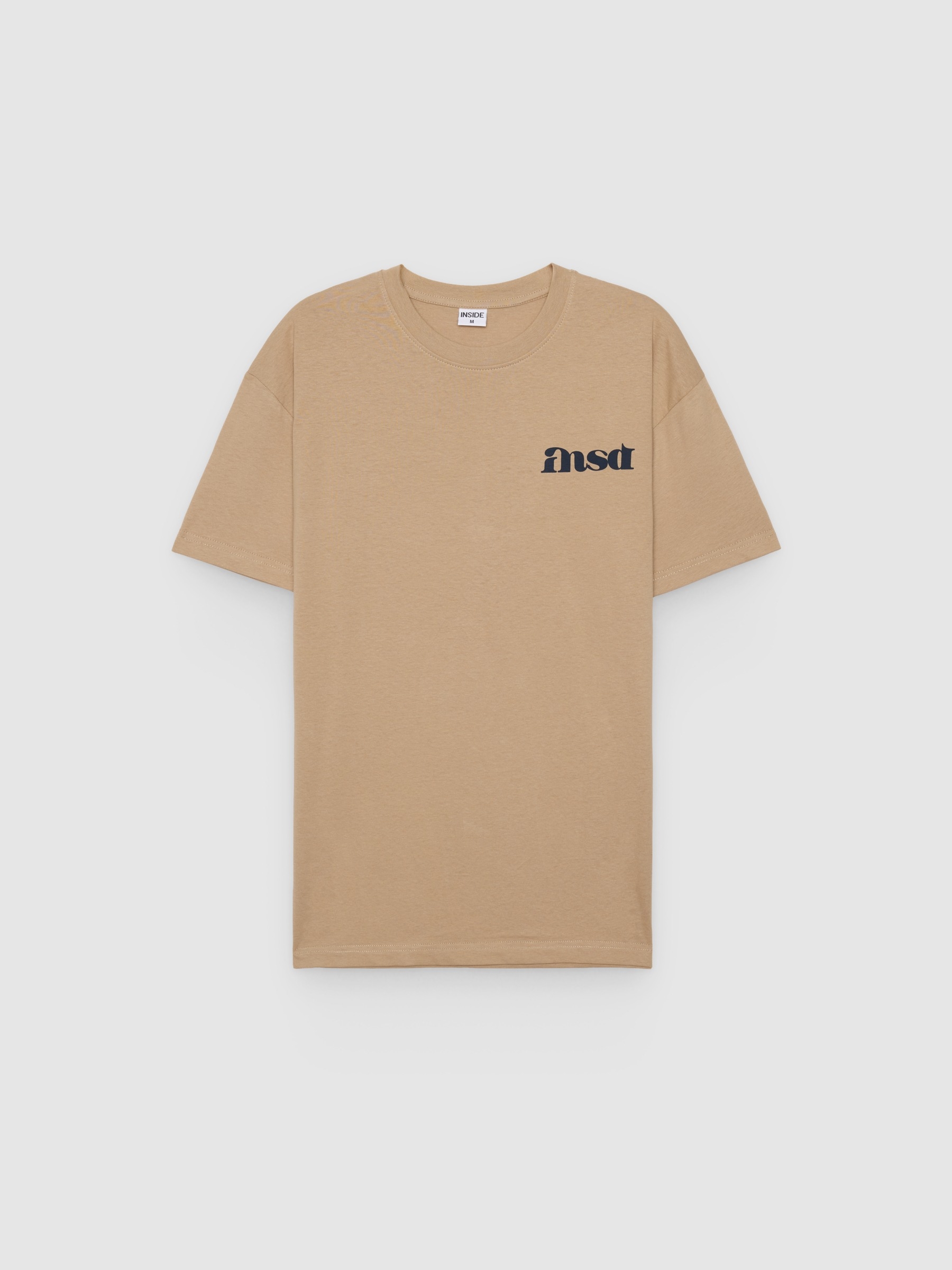Text print t-shirt beige middle front view