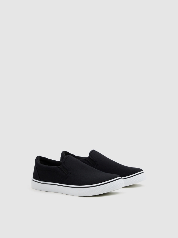 Black canvas slip-on sneaker black 45º front view