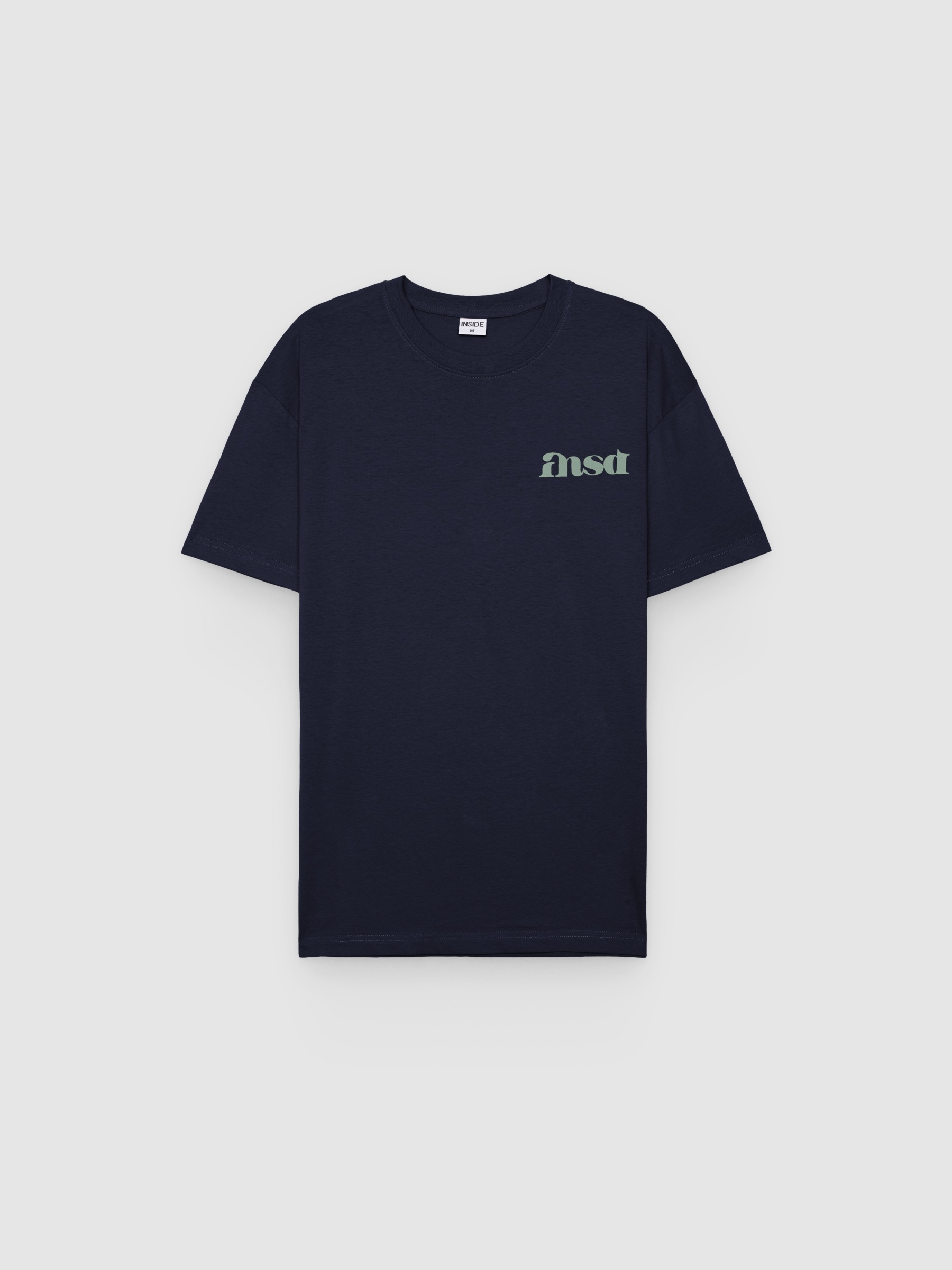  Camiseta estampado texto azul marino vista frontal