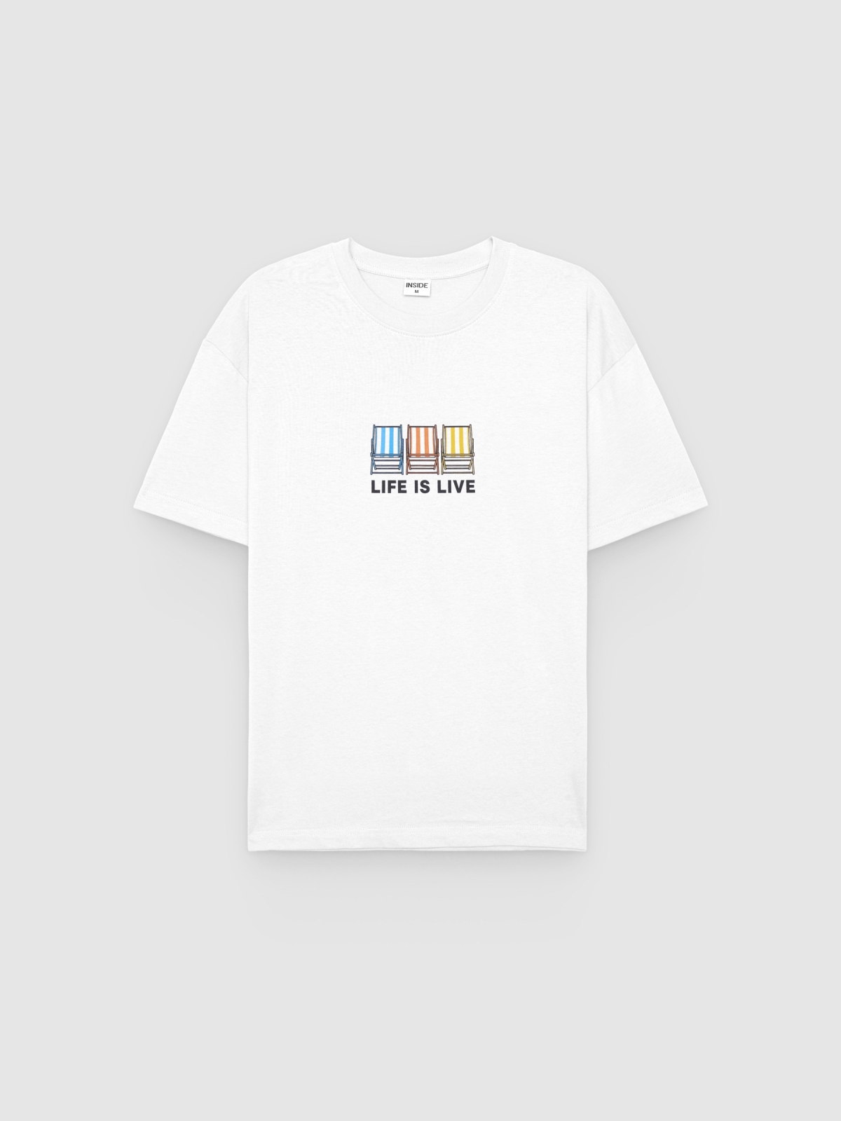 %Pto% Camiseta estampada life is live branco vista frontal