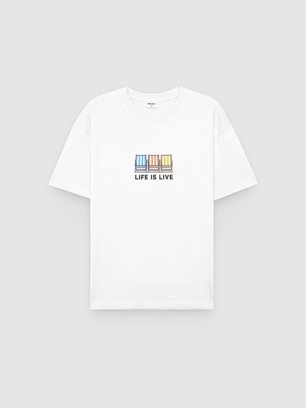  Camiseta estampado life is live blanco vista frontal