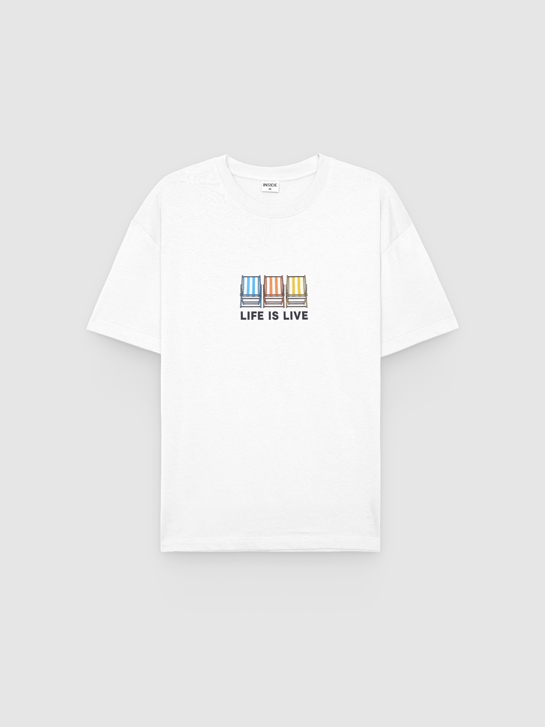 Camiseta estampado life is live blanco vista media frontal