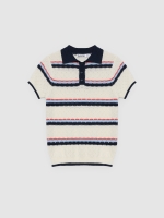 %Pto% Openwork striped knitted polo shirt raw front view