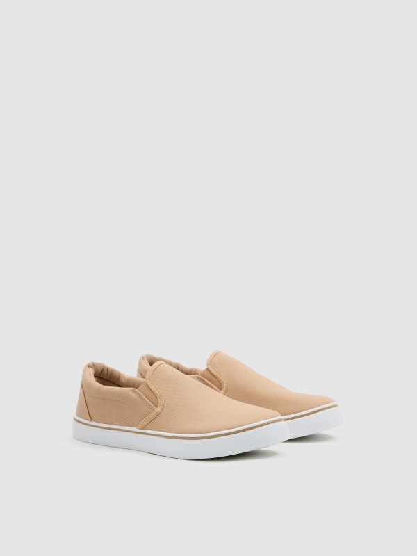 Zapatilla lona elástico beige vista frontal 45º