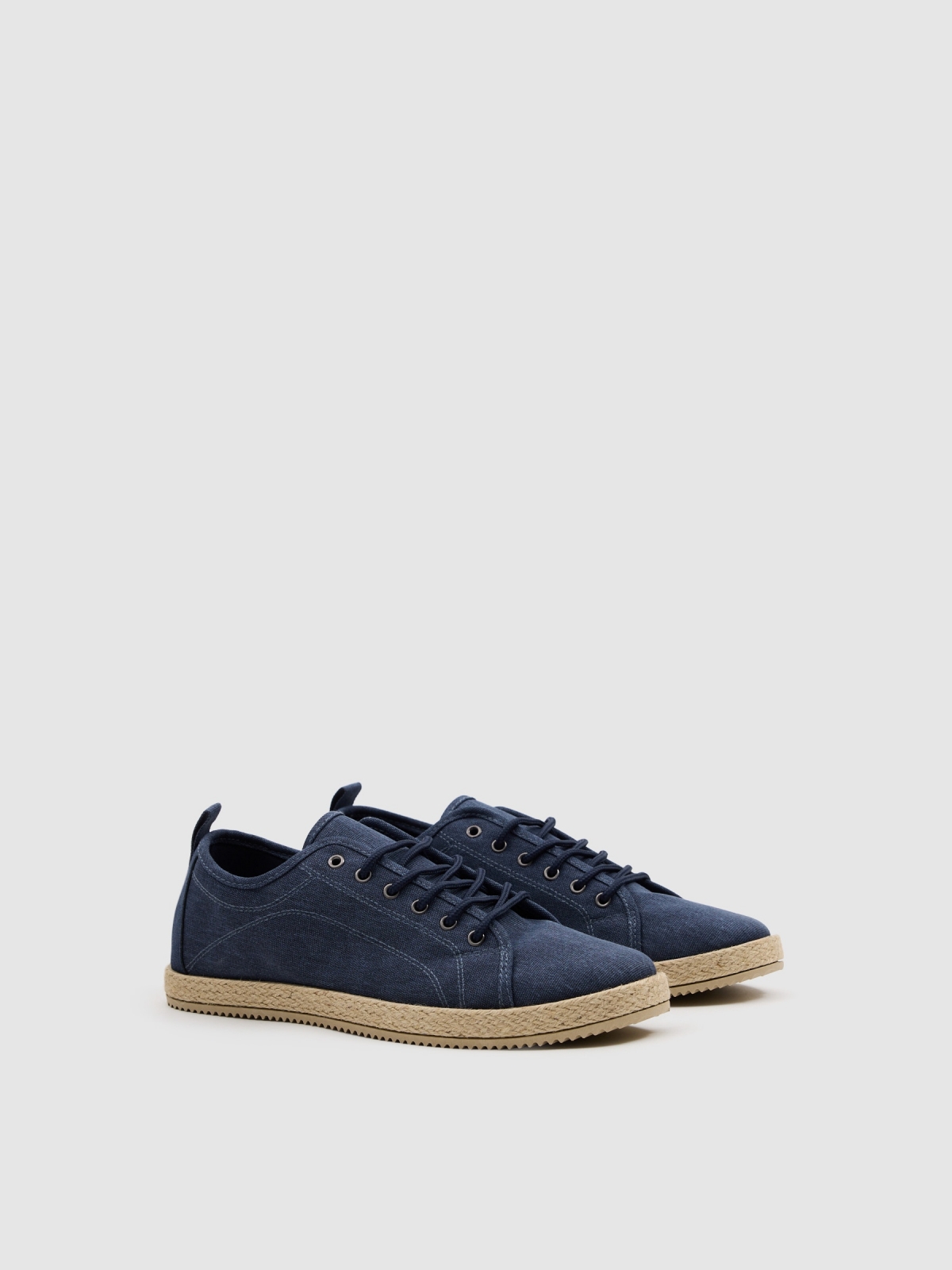 Alpargatas Lona cordones azul vista frontal 45º