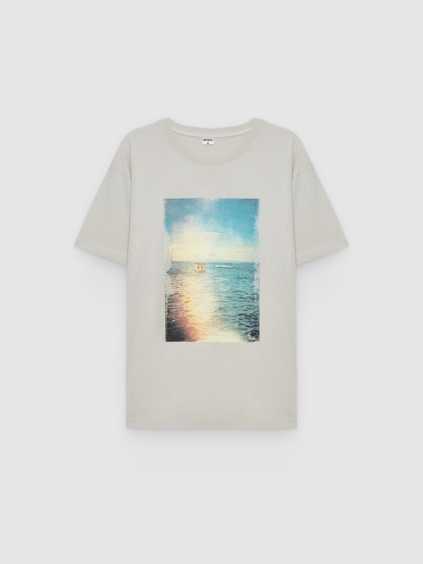 %Pto% Camiseta estampado playa gris claro vista frontal