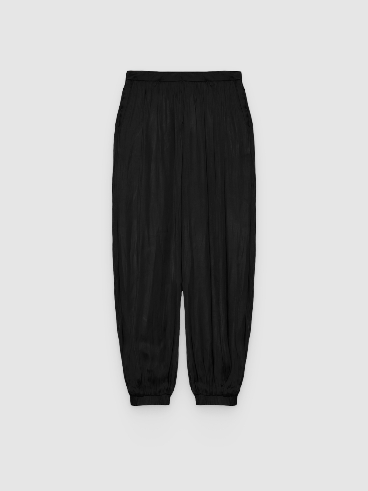 %Pto% Calça bombacha acetinada preto vista frontal