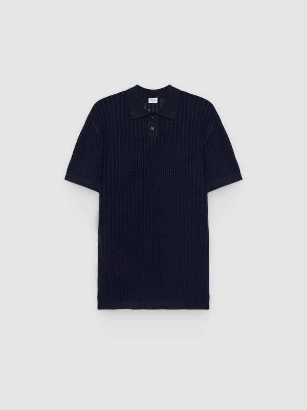  Polo de malha lisa com botões azul marinho vista frontal