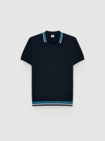 %Pto% Striped knit polo with buttons navy front view