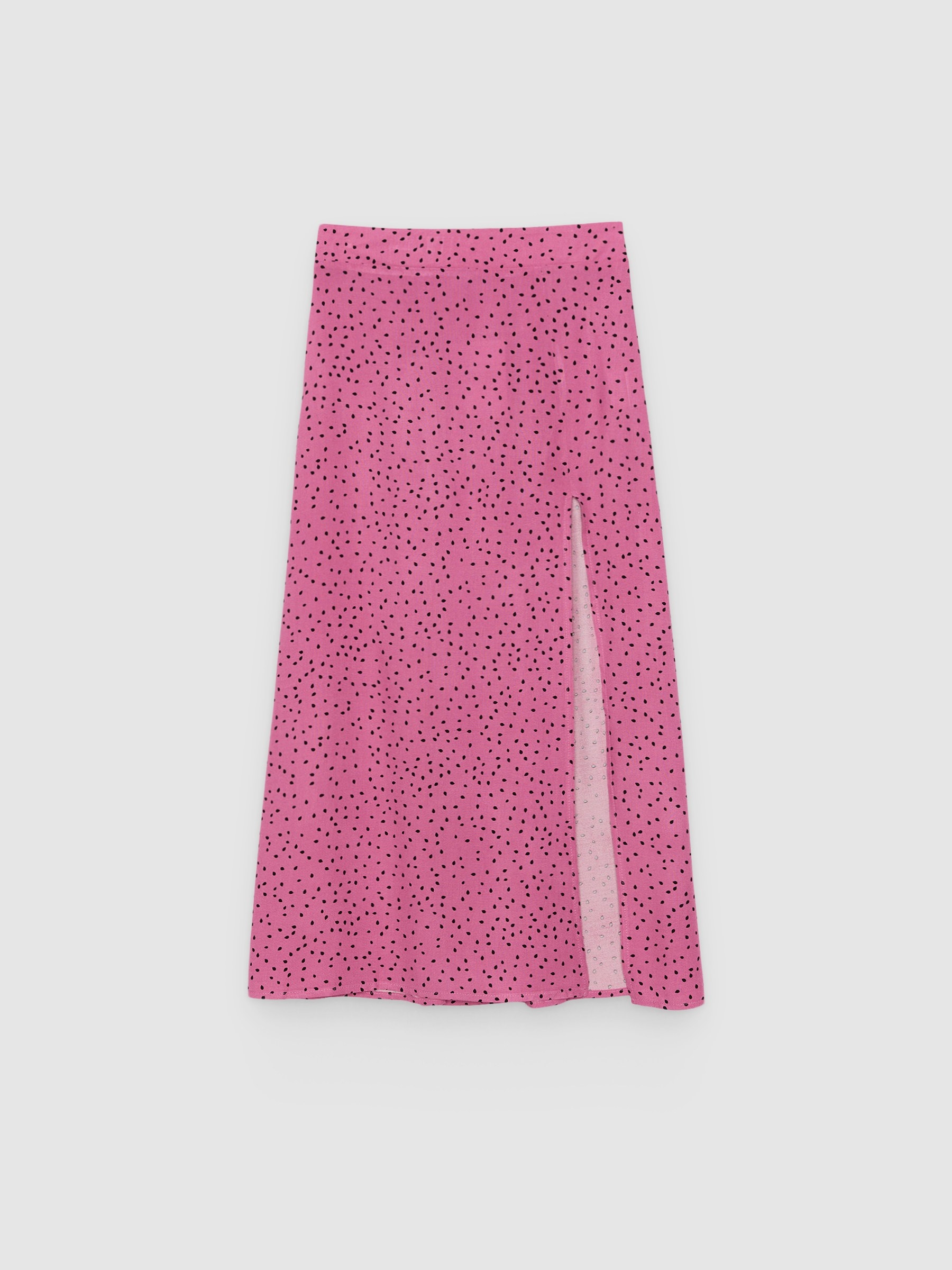 Printed midi skirt with slit fuchsia middle front view