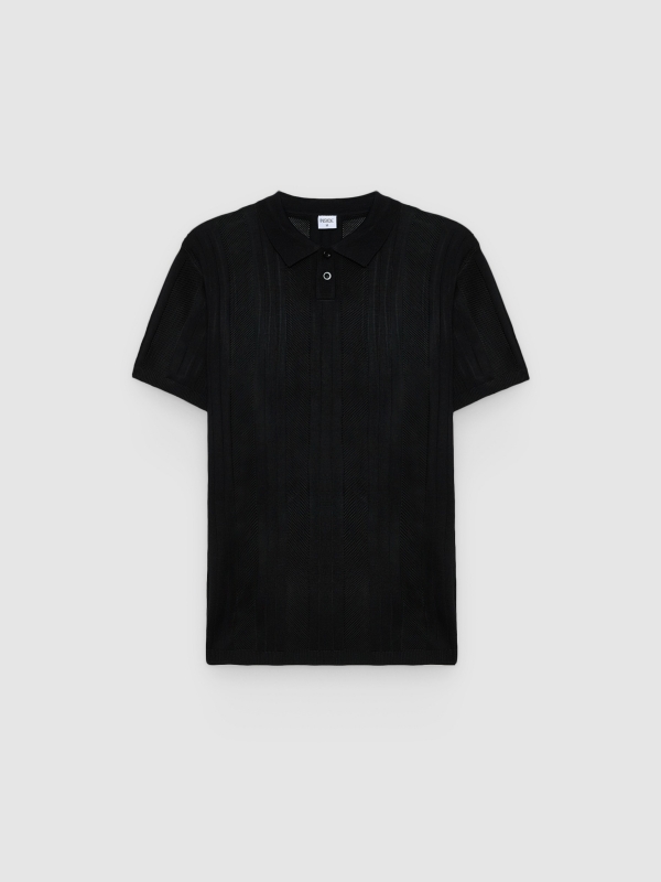  Polo de malha com botões preto vista frontal